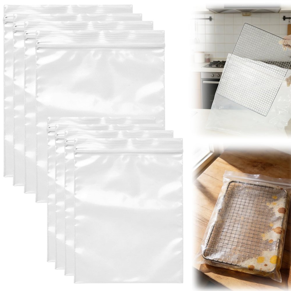 KKONHII 8 Pack Oven Rack Cleaning Bags, Thickened No Scrub Oven Rack Cleaning Bags Simple to Use Heavy Duty Reusable Leak-Resistant Bags for Deep Soaking Removable Metal Rack, Grill Grates, BBQ Racks