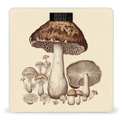 Vintage Mushrooms Drawing Scale with LCD Easy-to-Read Anti-Slip Weight Digital Bathroom Scale Precision Weighing Scales Sturdy Tempered Glass Body Weight Scales for Daily Use