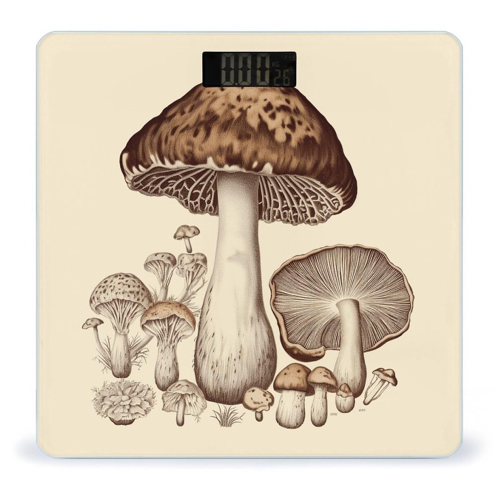 Vintage Mushrooms Drawing Scale with LCD Easy-to-Read Anti-Slip Weight Digital Bathroom Scale Precision Weighing Scales Sturdy Tempered Glass Body Weight Scales for Daily Use