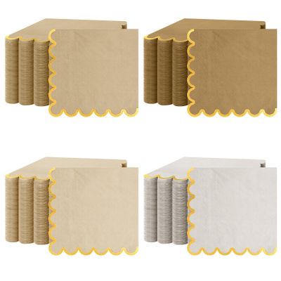100 Pack Scalloped Napkins Disposable with Gold Foil Edges, 5 x 5 Inch Cocktail Napkins, Dessert Napkins for Wedding, Baby Shower, Birthday Party, Bridal Shower & Dinner Party Decorations