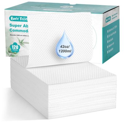 Absorbent Commode Pads for Bedside Commode Liners, 120 Pads for Portable Toilet Bags Potty Liners, Disposable Bedside Commode Pads with Absorbent Gel | Locks Odor & Prevents Splash |