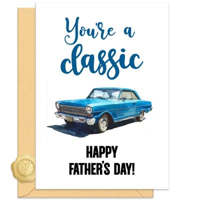 MAICHAODUO Happy Fathers Day Card for Dad from Son Daughter, Classic Car Father's Day Card for Lover, with Envelope Sticker
