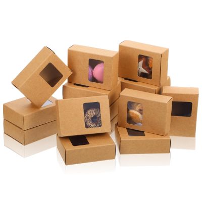 100 Pcs Paper Soap Boxes with Window, 3.5 x 2.6 x 1.2 Inch Homemade Soap Packaging Boxes Bulk for Candy, Cookies, Treats and Party Favors, Brown