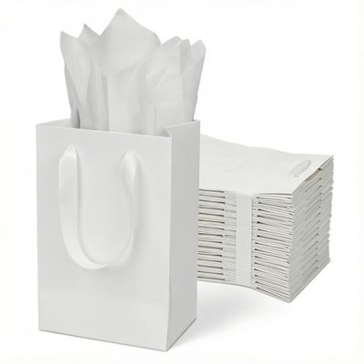 Papertide 30 Pack 5.23.28 Inch Mini White Gift Bags with Tissue Paper