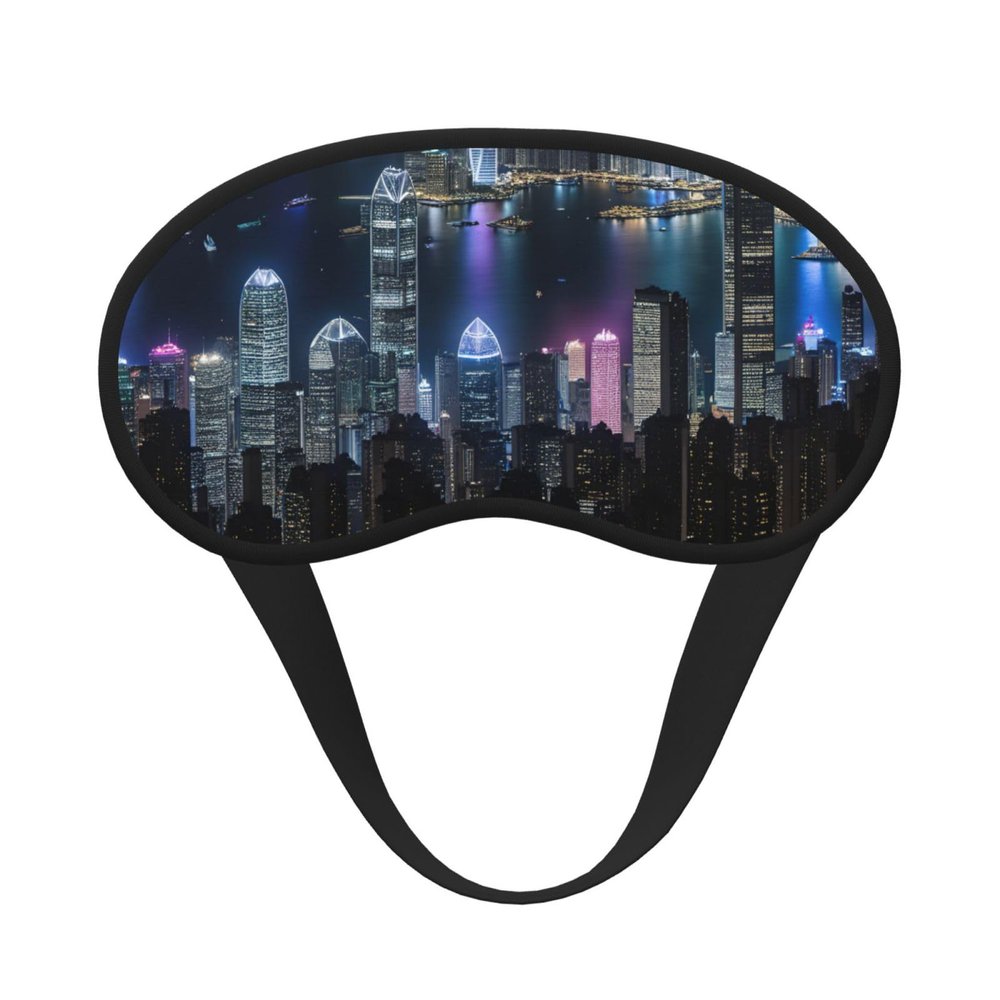 Aerial Night of View Hong Kong Print Washable Eye Mask for Travel Nap Comfort Face Cover Home Hotel Airplane Camping