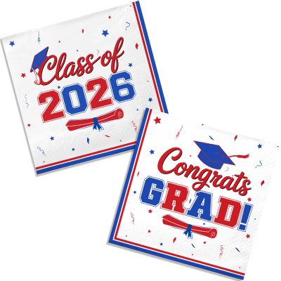 2026 Graduation Napkins - Disposable Party Napkins for College, High School Graduation Decorations, 50 Count PackBlue&Red
