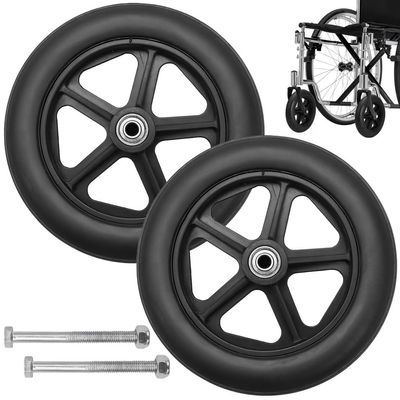 NineLife Basics 2 Pcs 7.5 Inch Solid Wheel Replacement, Wheelchairs, Walkers, Rollators Accessories, Wheelchair Front Wheel With 5/16 Inch Metal Bearing