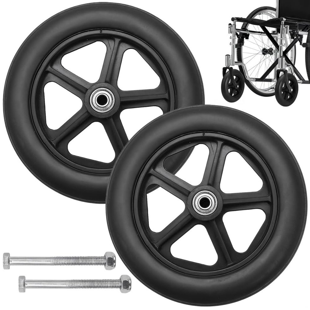 NineLife Basics 2 Pcs 7.5 Inch Solid Wheel Replacement, Wheelchairs, Walkers, Rollators Accessories, Wheelchair Front Wheel With 5/16 Inch Metal Bearing