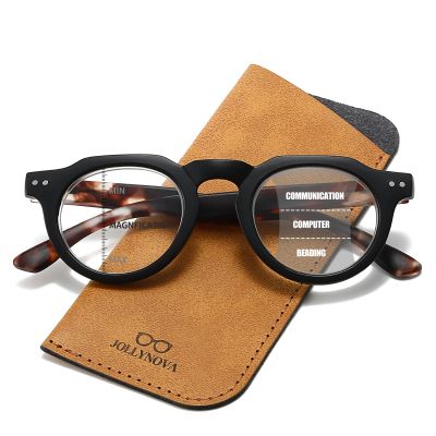 JOLLYNOVA HD7 Progressive Multifocal Reading Glasses RT95, No-Line Readers, Multi-Distance Vision, Blue Light Blocking, Adaptation Required (Progressive & Black Tortoise, 2, x)
