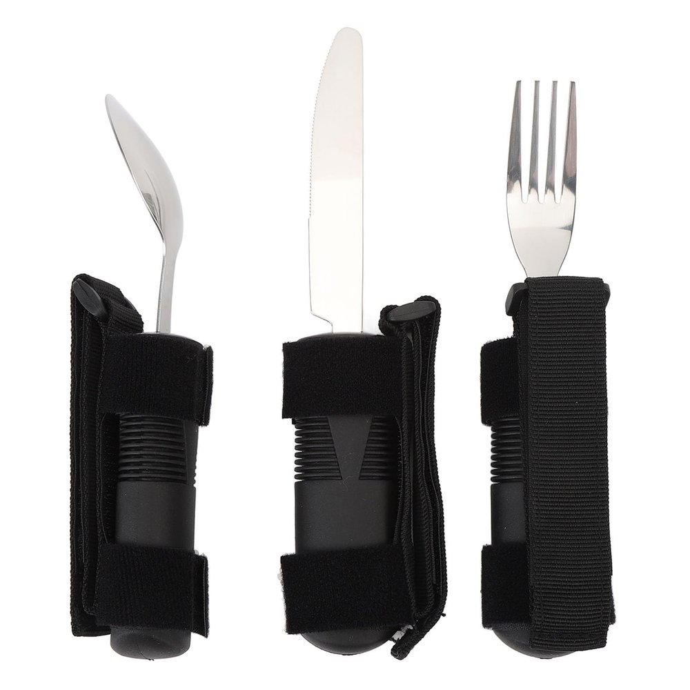 Adaptive Cutlery Set, Weighted Utensils Set for The Elderly, 3PCS Adaptive Tableware Set with Textured Composite Handle and Non Slip Design, Includes Spoon Fork Cutter for Enhanced