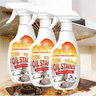 WUEOCU Clean Up Kitchen Oil Stains Spray, FIELL Oil Stains Clean Up Kitchen, Heavy Oils Stain Cleaner Kitchens, Degreaser Cleaning Heavy Duty, Multi Functiona Foam Cleaning Spray, 240ML/8.45OZ (3PC)
