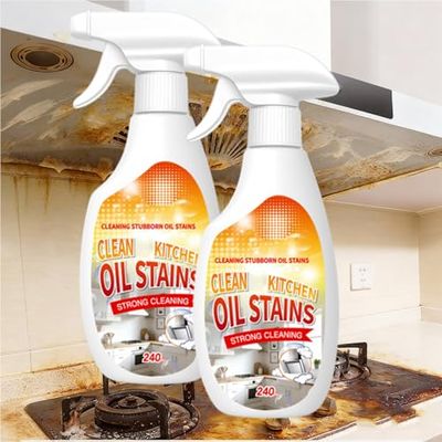 WUEOCU Clean Up Kitchen Oil Stains Spray, FIELL Oil Stains Clean Up Kitchen, Heavy Oils Stain Cleaner Kitchens, Degreaser Cleaning Heavy Duty, Multi Functiona Foam Cleaning Spray, 240ML/8.45OZ (2PC)
