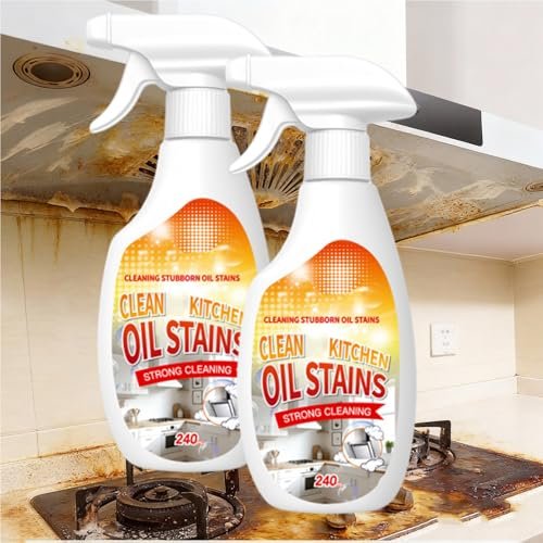 WUEOCU Clean Up Kitchen Oil Stains Spray, FIELL Oil Stains Clean Up Kitchen, Heavy Oils Stain Cleaner Kitchens, Degreaser Cleaning Heavy Duty, Multi Functiona Foam Cleaning Spray, 240ML/8.45OZ (2PC)