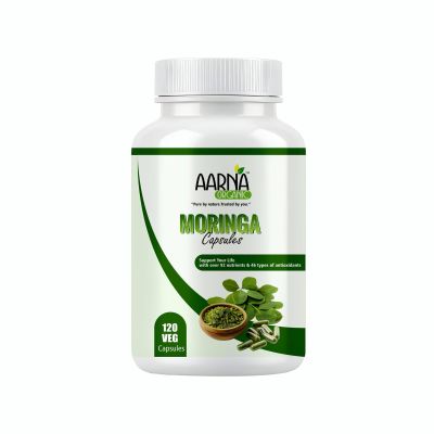 AARNA ORGANIC Moringa Capsules 120 Veg Capsules, Moringa Leaf Powder, Herbal Plant Based Capsules, Vegan, Clean Formula, Easy to Use Daily Capsule Format