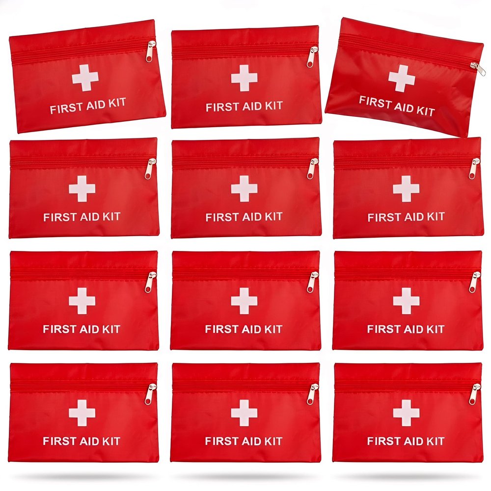 12 Pack Empty First Aid Kit Bag, Small First Aid Pouch Bulk, Water Resistant Travel Medical Organizer, Mini Emergency Supply Storage for Home, Car, Office, Camping, Outdoors (Red, 11x16cm, Bag Only)