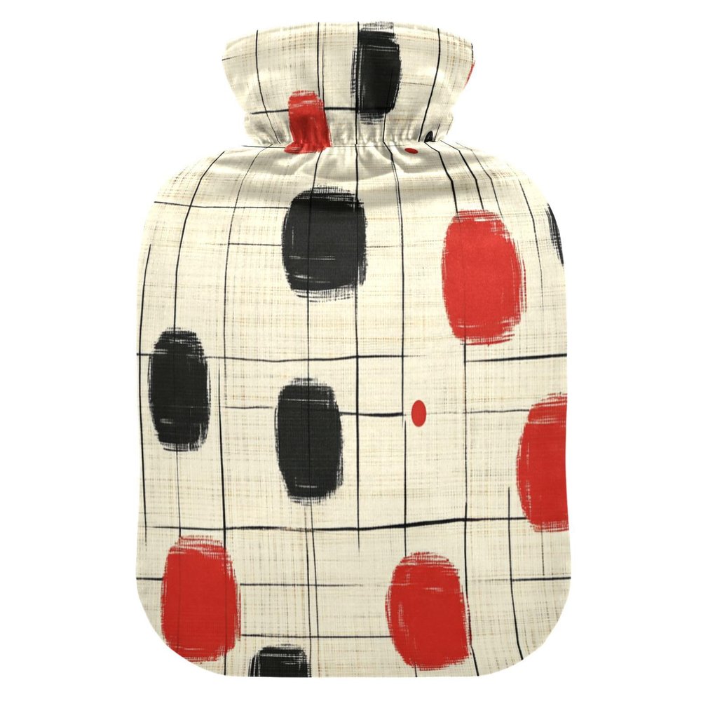 Black Red Irregular Japanese Polka Dots hot Waterbottle with Soft Cover, 2L hot compresses for The Body for Hot and Cold Therapies, Hot and Cold Therapies