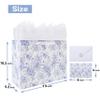 13'' Large Blue Floral Gift Bag Set with Handles, Greeting Card, White Tissue Papers and Stickers for Women Girls for Birthdays, Mother's Day, Baby shower, Valentine's Day, Bridal, Weddings, Flowers Design, 1 Pcs view 2