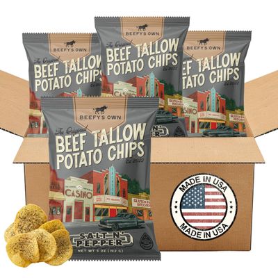 Beefys Own Beef Tallow Potato Chips - Kettle Chips Made Without Seed Oils, Gluten Free, Crispy, and Thick Cut - Old-Fashioned Small Batch Fried in Beef Tallow, Salt and Pepper (5 Oz, Pack of 4)
