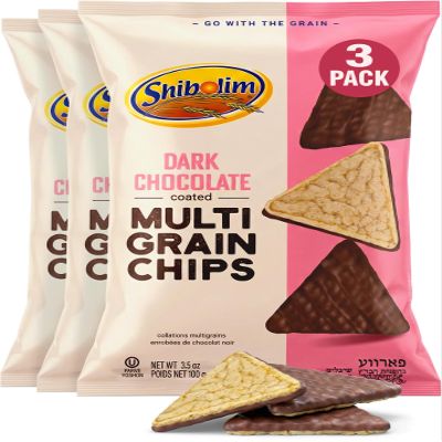 Shibolim Multigrain Dark Chocolate Coated Rice Chips, 3.5oz (3 Pack) | Low Calorie Snack | Chocolate Rice Cakes | Dairy Free