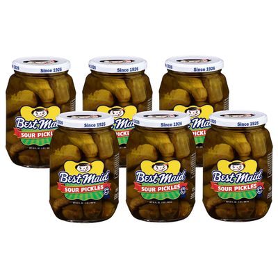 Best Maid 32 Ounce Glass Jar Pickles - Delicious and Crisp with Every Bite (6 Pack, Sour Pickles)