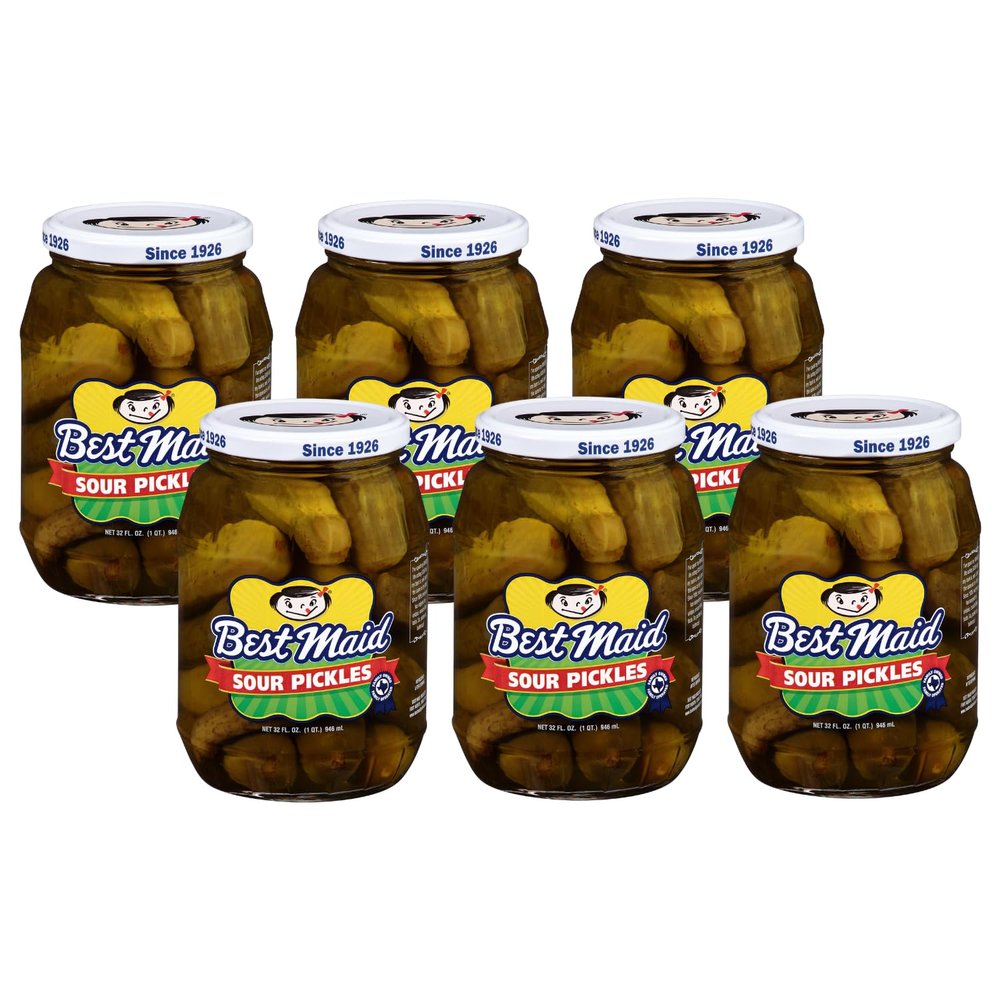 Best Maid 32 Ounce Glass Jar Pickles - Delicious and Crisp with Every Bite (6 Pack, Sour Pickles)