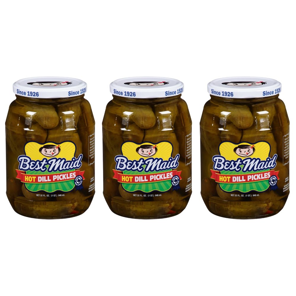 Best Maid 32 Ounce Glass Jar Pickles - Delicious and Crisp with Every Bite (3 Pack, Hot Dill Pickles)