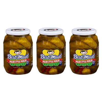 Best Maid 32 Ounce Glass Jar Pickles - Delicious and Crisp with Every Bite (3 Pack, Polish BM)