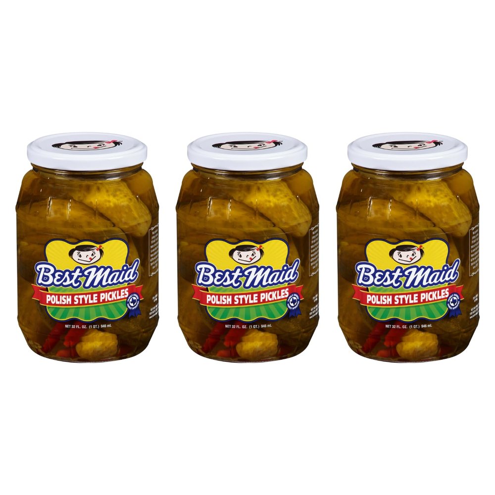 Best Maid 32 Ounce Glass Jar Pickles - Delicious and Crisp with Every Bite (3 Pack, Polish BM)