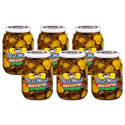 Best Maid 32 Ounce Glass Jar Pickles - Delicious and Crisp with Every Bite (6 Pack, Bread & Butter)