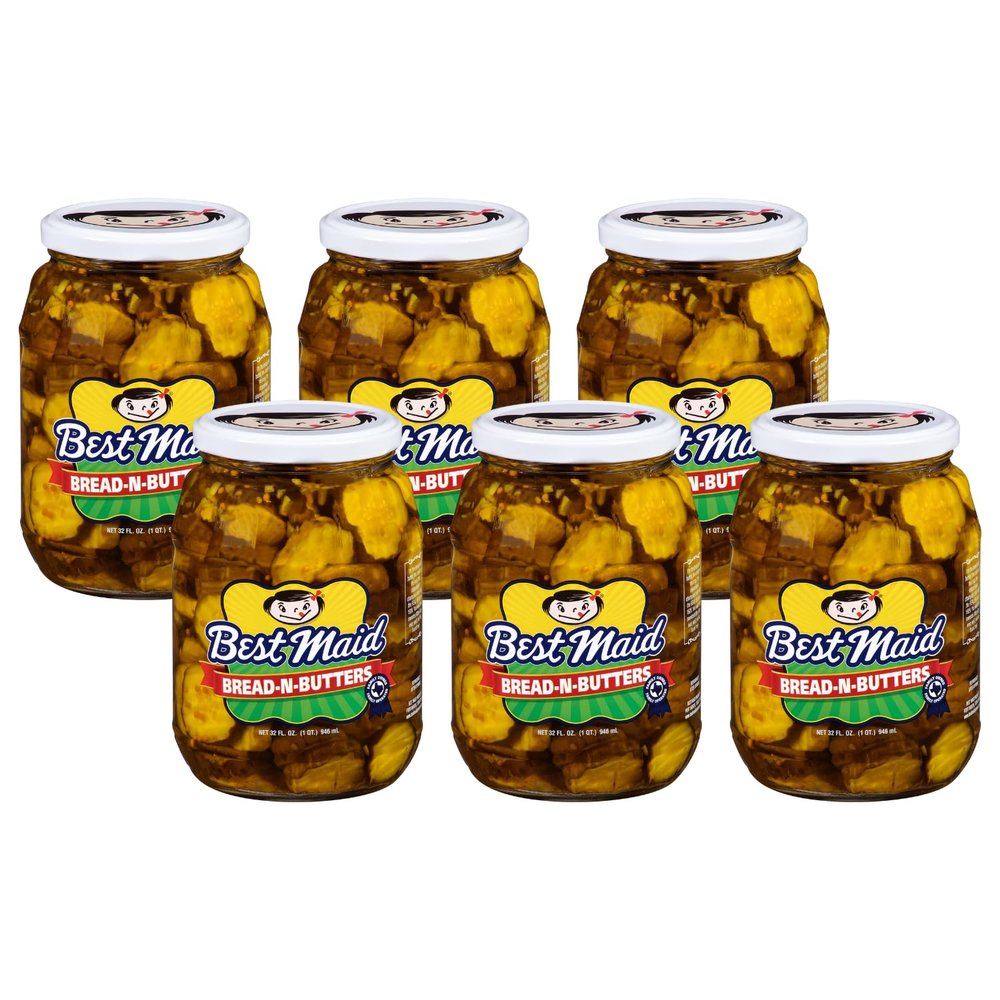 Best Maid 32 Ounce Glass Jar Pickles - Delicious and Crisp with Every Bite (6 Pack, Bread & Butter)