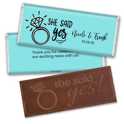 12 Pack Personalized She Said Yes Bridal Shower And Engagement Celebration Embossed Milk Chocolate Bars For Event Gifts For Guests, Elegant Giveaways, Party Favors & More
