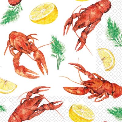 Boston International Lunch Napkins Disposable 3-Ply Paper Party Supplies, 6.5" x 6.5", Crawfish Delight, 20-Count