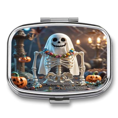 Skeleton PartyMetal Pill Box 3-Compartment Portable Medication Boxs Compact Pill Case for Travel Vitamins Pill Organizer Daily Medication Storage Box