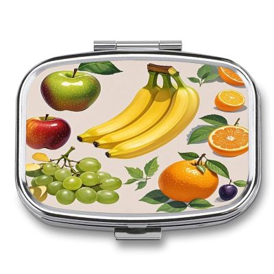 Pictures FruitMetal Pill Box 3-Compartment Portable Medication Boxs Compact Pill Case for Travel Vitamins Pill Organizer Daily Medication Storage Box