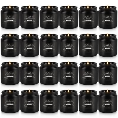 Scented Candle Set 24 Pack,Black, Candle for Home Scented, Odor Eliminating, Stress Relief, Long Lasting Soy Wax Gift Set