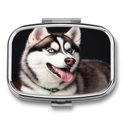 Cute Husky DogMetal Pill Box 3-Compartment Portable Medication Boxs Compact Pill Case for Travel Vitamins Pill Organizer Daily Medication Storage Box