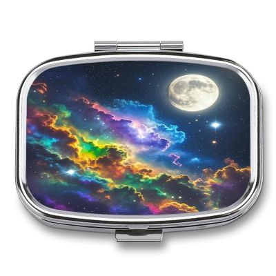 Nebula and MoonMetal Pill Box 3-Compartment Portable Medication Boxs Compact Pill Case for Travel Vitamins Pill Organizer Daily Medication Storage Box