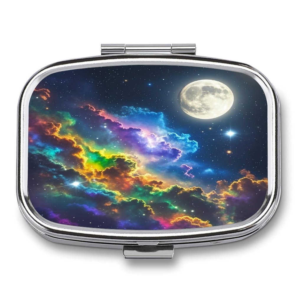 Nebula and MoonMetal Pill Box 3-Compartment Portable Medication Boxs Compact Pill Case for Travel Vitamins Pill Organizer Daily Medication Storage Box