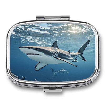 Ocean Sea Animal SharkMetal Pill Box 3-Compartment Portable Medication Boxs Compact Pill Case for Travel Vitamins Pill Organizer Daily Medication Storage Box