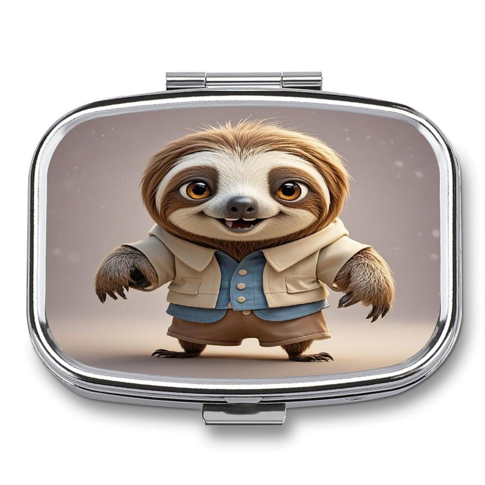 Funny SlothMetal Pill Box 3-Compartment Portable Medication Boxs Compact Pill Case for Travel Vitamins Pill Organizer Daily Medication Storage Box