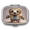 Funny SlothMetal Pill Box 3-Compartment Portable Medication Boxs Compact Pill Case for Travel Vitamins Pill Organizer Daily Medication Storage Box view 1