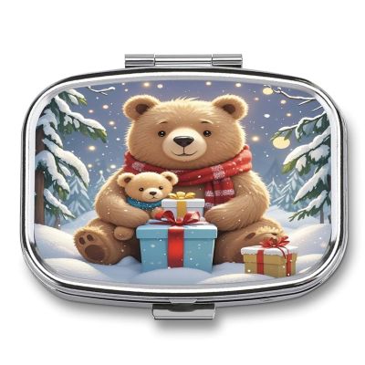 Big Bear Hugs Little Bear.Metal Pill Box 3-Compartment Portable Medication Boxs Compact Pill Case for Travel Vitamins Pill Organizer Daily Medication Storage Box