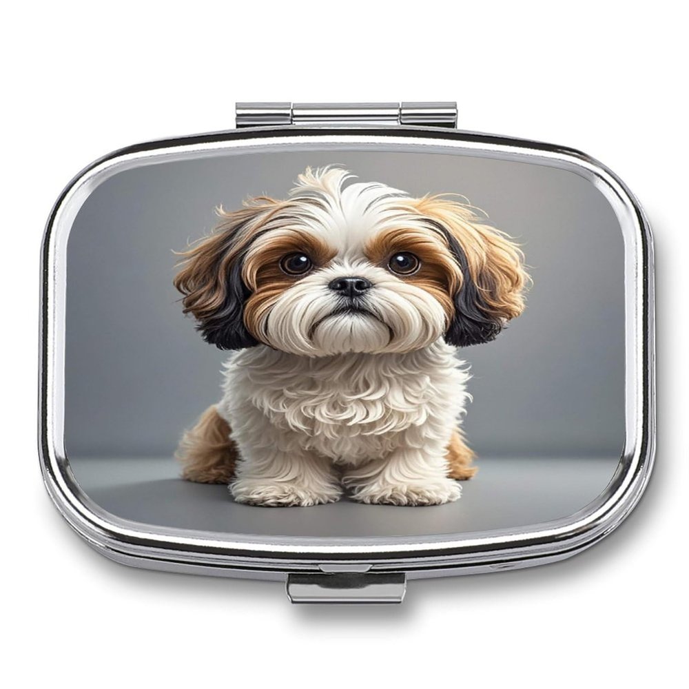 Shih Tzu DogMetal Pill Box 3-Compartment Portable Medication Boxs Compact Pill Case for Travel Vitamins Pill Organizer Daily Medication Storage Box