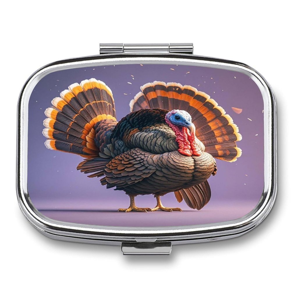 Thanksgiving TurkeyMetal Pill Box 3-Compartment Portable Medication Boxs Compact Pill Case for Travel Vitamins Pill Organizer Daily Medication Storage Box