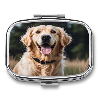 Funny Golden RetrieverMetal Pill Box 3-Compartment Portable Medication Boxs Compact Pill Case for Travel Vitamins Pill Organizer Daily Medication Storage Box