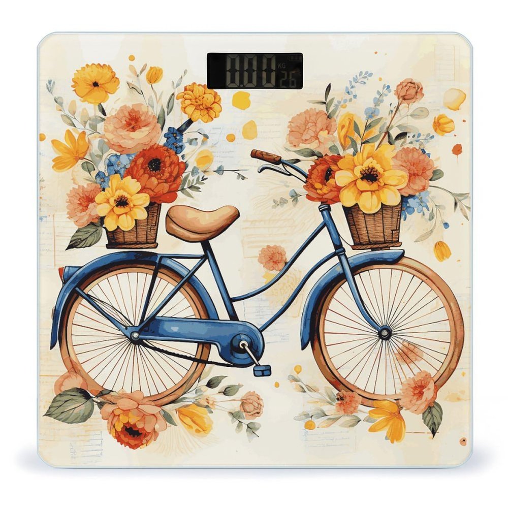 Flower Bicycle Bathroom Scale Ultra-Bright Liquid Crystal Screen Weight Scale Accurate Bathroom Body Scales for Body Weight Bathroom Pet Home Bedroom Gift-Giving