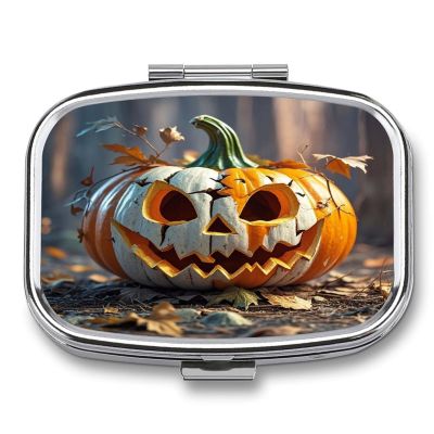 Pumpkin Head PatternMetal Pill Box 3-Compartment Portable Medication Boxs Compact Pill Case for Travel Vitamins Pill Organizer Daily Medication Storage Box