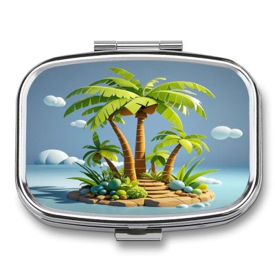 Tropical TreeMetal Pill Box 3-Compartment Portable Medication Boxs Compact Pill Case for Travel Vitamins Pill Organizer Daily Medication Storage Box