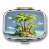 Tropical TreeMetal Pill Box 3-Compartment Portable Medication Boxs Compact Pill Case for Travel Vitamins Pill Organizer Daily Medication Storage Box view 1