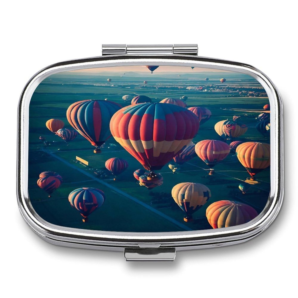 Hot Air BalloonsMetal Pill Box 3-Compartment Portable Medication Boxs Compact Pill Case for Travel Vitamins Pill Organizer Daily Medication Storage Box